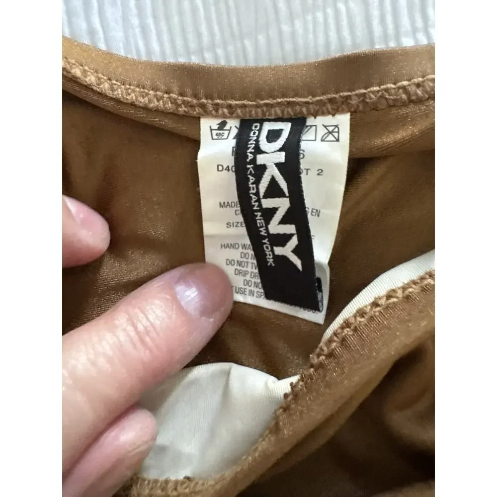 DKNY Brown Bikini Embellished Full Coverage Old Money Resort Beach Pool Size 10 - Picture 2 of 8